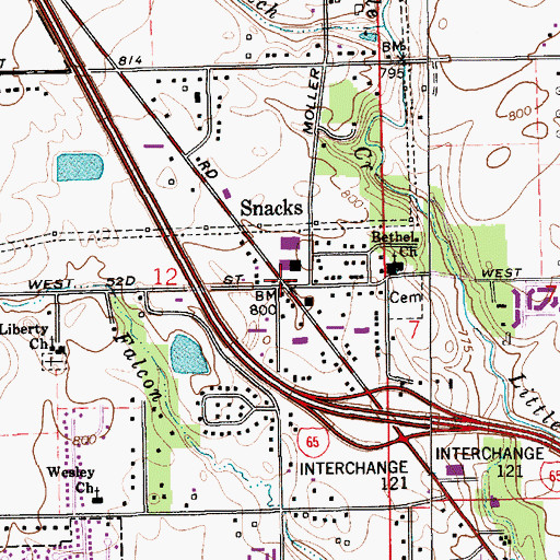 Topographic Map of Snacks, IN