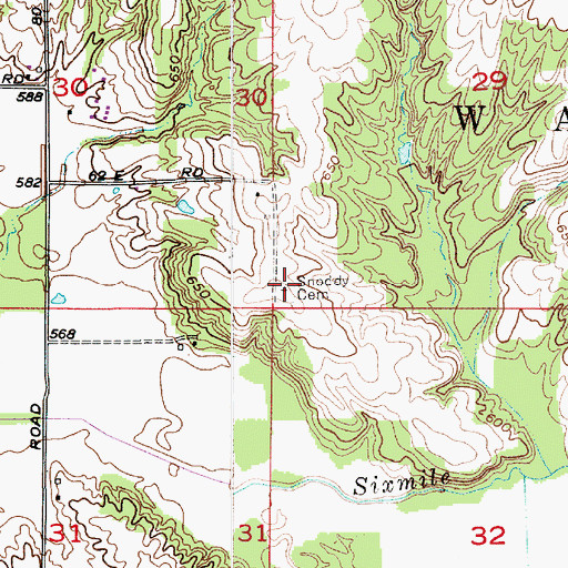 Topographic Map of Snoddy Cemetery, IN