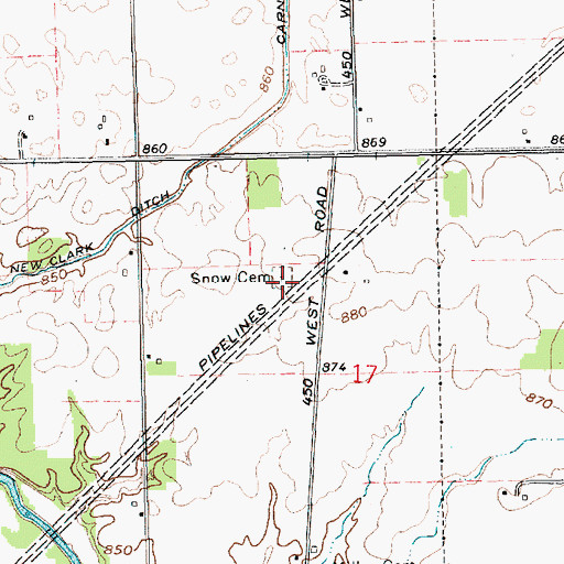 Topographic Map of Snow Cemetery, IN