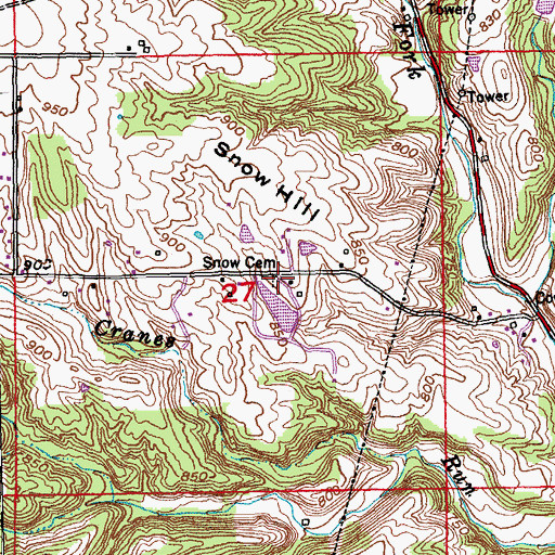 Topographic Map of Snow Cemetery, IN