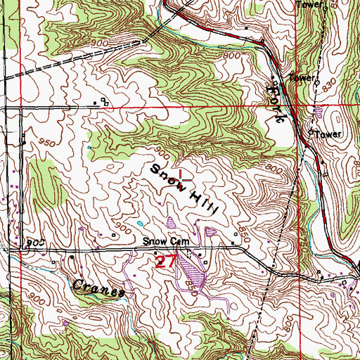 Topographic Map of Snow Hill, IN