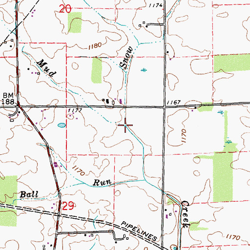 Topographic Map of Snow Run, IN