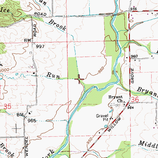Topographic Map of Snow Run Brook, IN