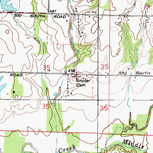 Topographic Map of Snyder Cemetery, IN