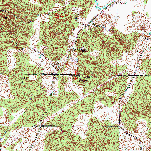 Topographic Map of Snyder Cemetery, IN
