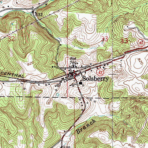 Topographic Map of Solsberry, IN