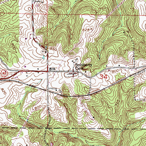 Topographic Map of Solsberry Cemetery, IN