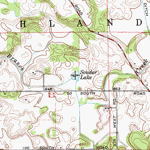 Topographic Map of Souder Lake, IN