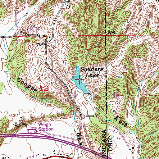 Topographic Map of Souders Lake, IN