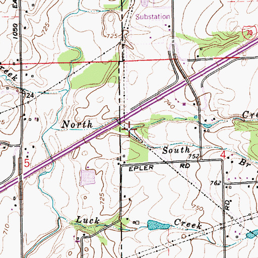 Topographic Map of South Branch North Creek, IN