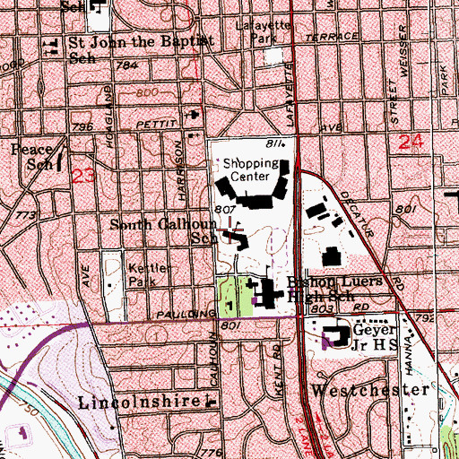 Topographic Map of South Calhoun School, IN
