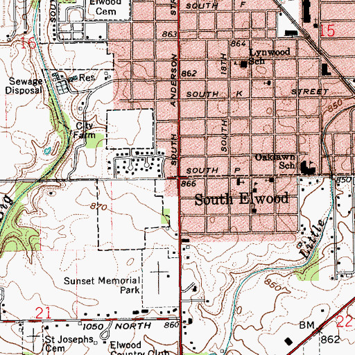 Topographic Map of South Elwood, IN
