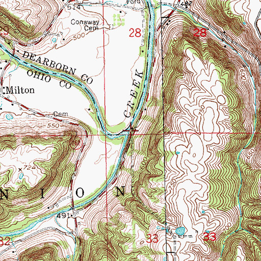 Topographic Map of South Fork Laughery Creek, IN