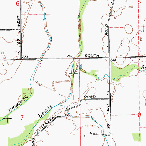 Topographic Map of South Fork Lewis Creek, IN
