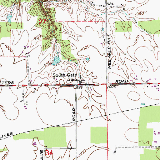 Topographic Map of South Gate Cemetery, IN