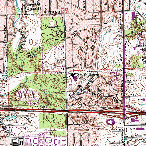 Topographic Map of South Grove Elementary School, IN