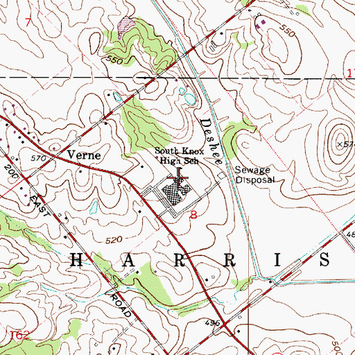 Topographic Map of South Knox Junior and Senior High School, IN