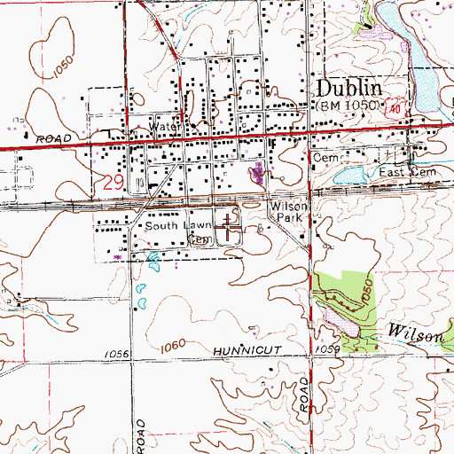 Topographic Map of South Lawn Cemetery, IN