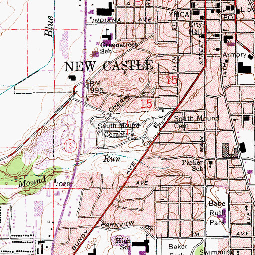 Topographic Map of South Mound Cemetery, IN