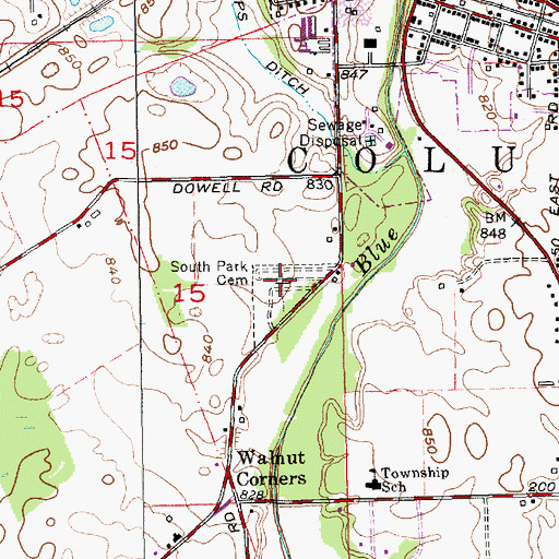 Topographic Map of South Park Cemetery, IN