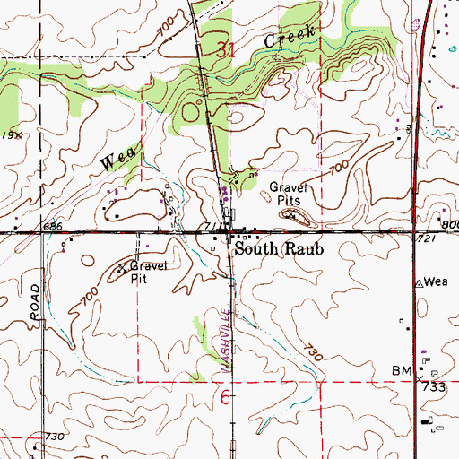 Topographic Map of South Raub, IN