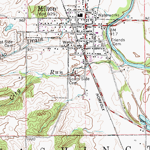 Topographic Map of South Side Cemetery, IN