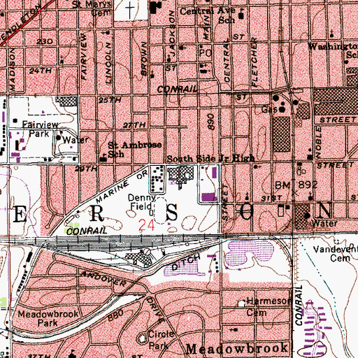 Topographic Map of South Side Middle School, IN