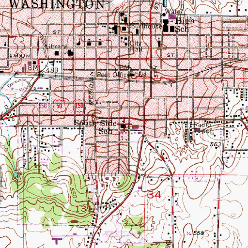 Topographic Map of South Side School, IN