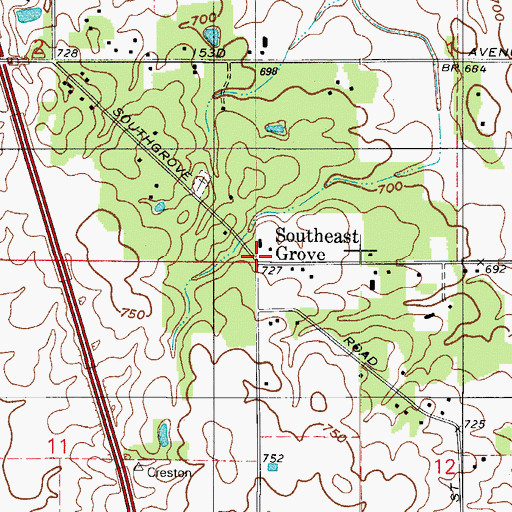 Topographic Map of Southeast Grove, IN