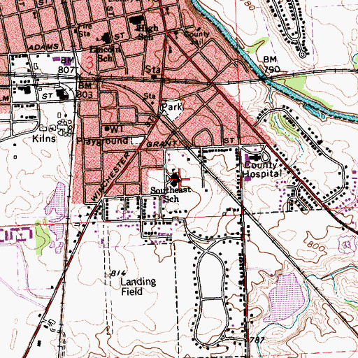 Topographic Map of Southeast Elementary School, IN