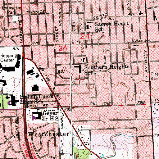 Topographic Map of Southern Heights Elementary School, IN