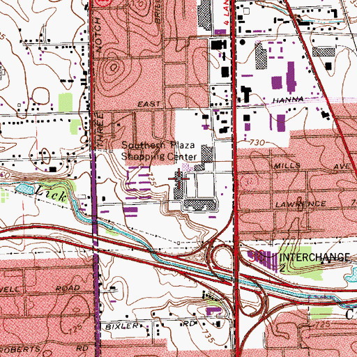 Topographic Map of Southern Plaza Shopping Center, IN