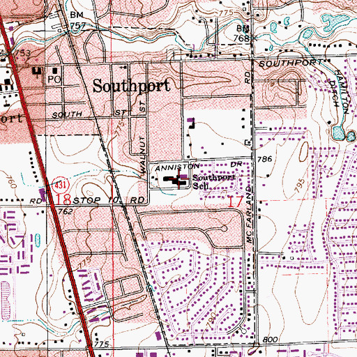Topographic Map of Southport Elementary School, IN