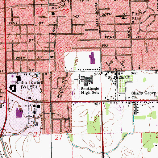 Topographic Map of Southside Senior High School, IN