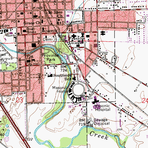 Topographic Map of Southside School, IN