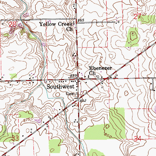 Topographic Map of Southwest, IN