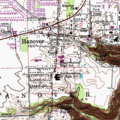 Topographic Map of Southwestern High School, IN