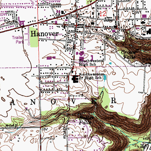 Topographic Map of Southwestern Elementary School, IN