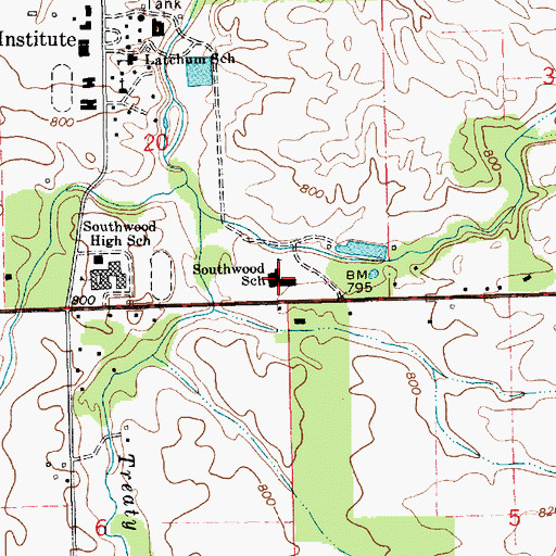 Topographic Map of Southwood Elementary School, IN