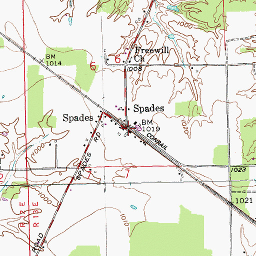 Topographic Map of Spades, IN