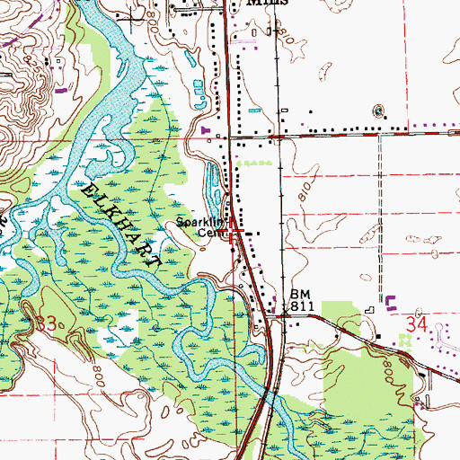 Topographic Map of Sparklin Cemetery, IN