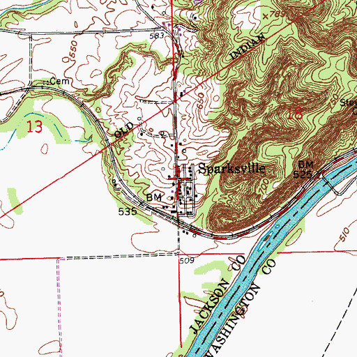 Topographic Map of Sparksville, IN