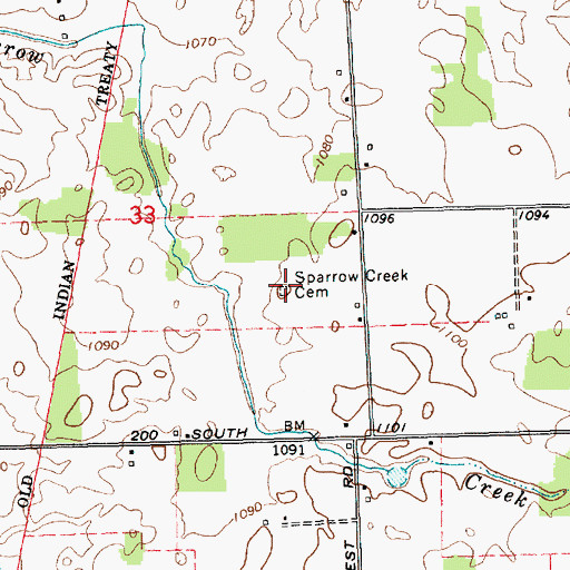 Topographic Map of Sparrow Creek Cemetery, IN