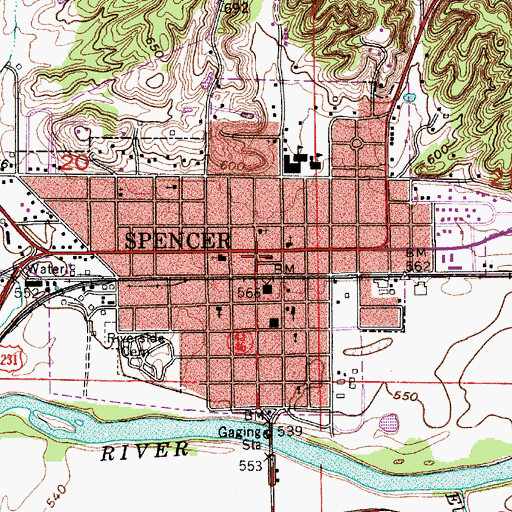 Topographic Map of Spencer, IN