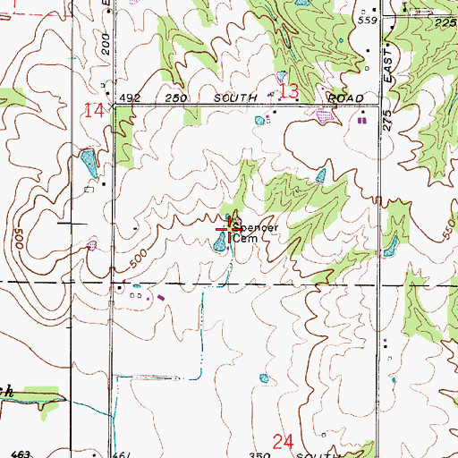 Topographic Map of Spencer Cemetery, IN