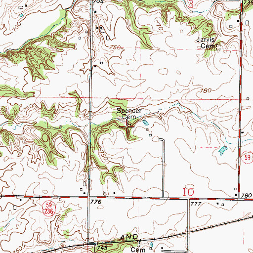 Topographic Map of Spencer Cemetery, IN