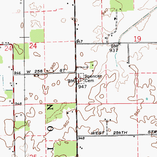 Topographic Map of Spencer Cemetery, IN