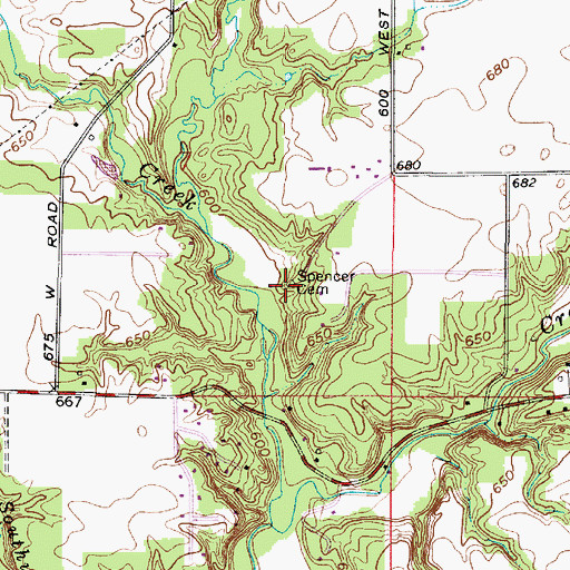 Topographic Map of Spencer Cemetery, IN