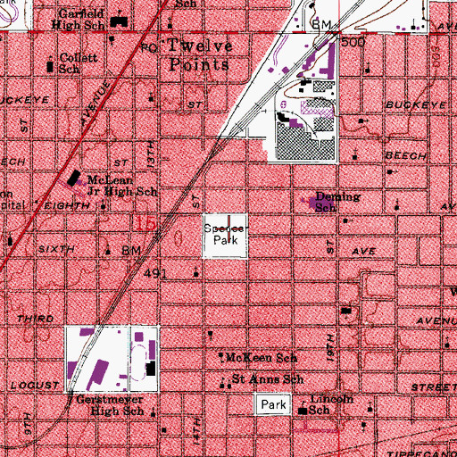 Topographic Map of Spencer Park, IN