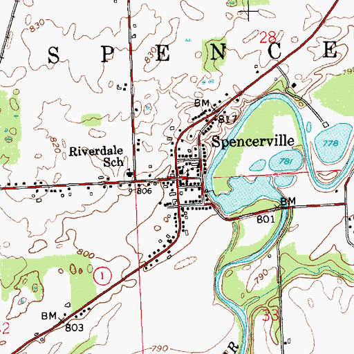 Topographic Map of Spencerville, IN